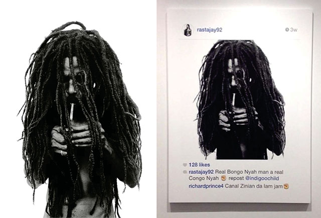 Donald Graham’s 1998 photograph Rastafarian Smoking a Joint (left)